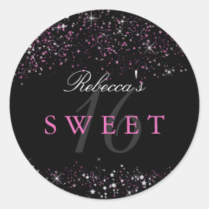 Autocollant noir rose pailleté Sweet 16