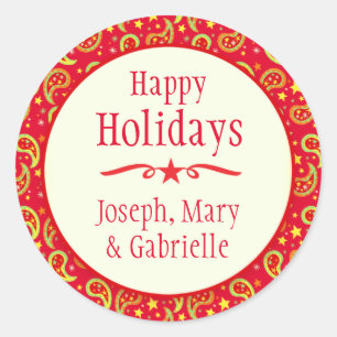 Autocollant nommé rouge de cadeau de Paisley de