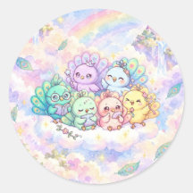 Autocollant Nuage Arc-en-ciel Amis Paon Mignon