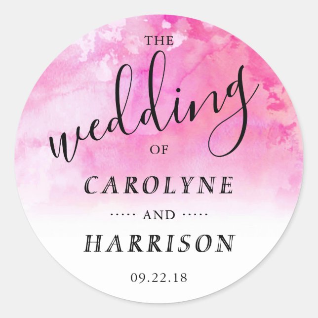Autocollant Ombre Watercolor Wedding Favor - Rose (Devant)