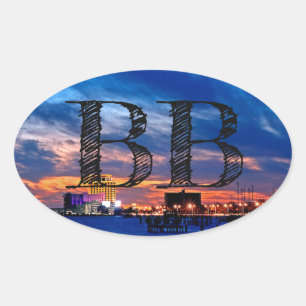 Autocollant ovale de "BB" de plage de Biloxi