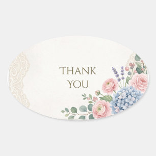 Autocollant ovale Merci Hydrangea Lavande Rose Blu