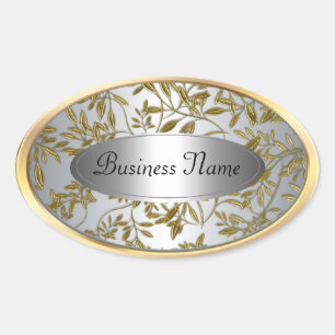 Autocollant ovale noir argent or floral