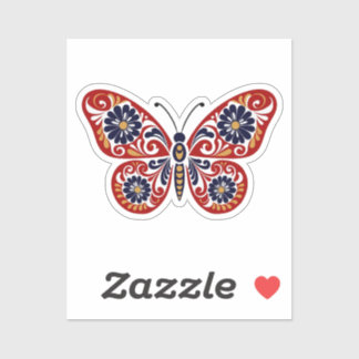Autocollant papillon d'art folklorique - Flore rou