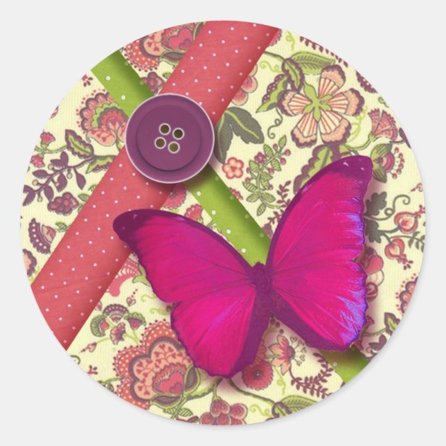 autocollant papillon liberty pois rose vert chic (Devant)