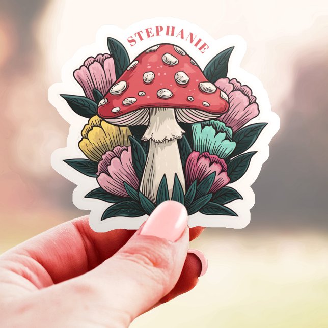 Autocollant personnalisé champignon et fleurs avec (Créateur téléchargé)