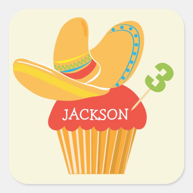 Autocollant personnalisé Fiesta Sombrero Cupcake (Devant)