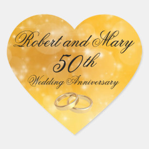 Autocollant personnalisé Gold Heart 50th Anniversa