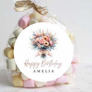 Autocollant personnalisé Joyeux Anniversaire Fleur