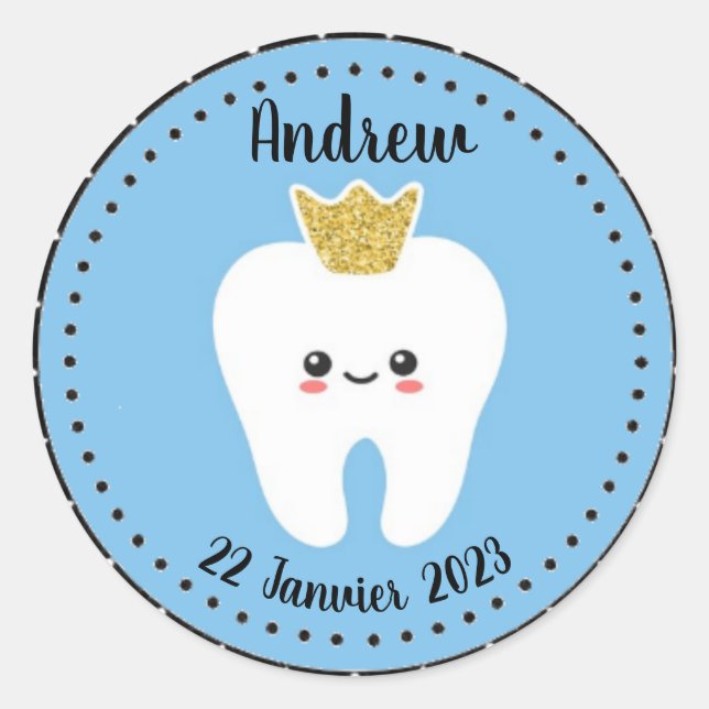 Autocollant personnalisé Première Dent Bébé Garçon Classic Round Sticker (Front)