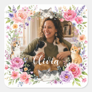 Autocollant photo personnalisé de chat maman avec