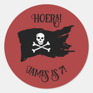 Autocollant pirate "Hourra!" Rouge foncé avec drap