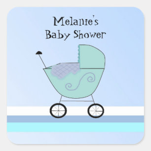 Autocollant pour Baby Shower Bébé Buggy Bleu