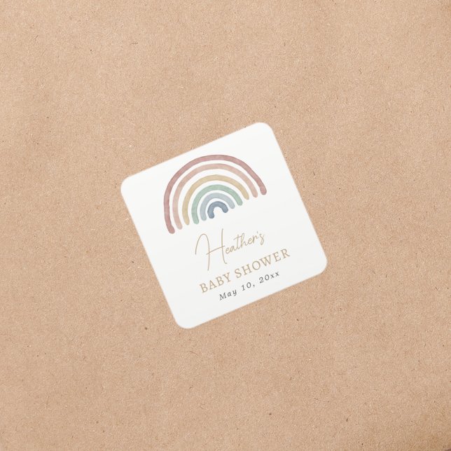 Autocollant pour Baby Shower Boho Rainbow (Colorful Boho Rainbow Baby Shower Square Sticker by Painted Paperie
)