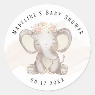 Autocollant pour Baby Shower Éléphant Bébé Fille