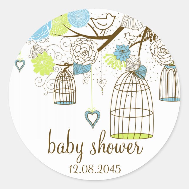 Autocollant pour Baby Shower Fleur Bleu & Vert ave (Devant)