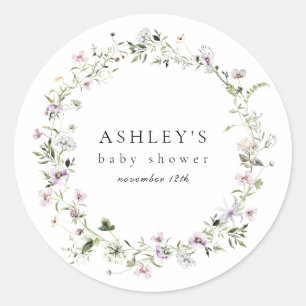 Autocollant pour Baby Shower Fleurs Violettes Déli