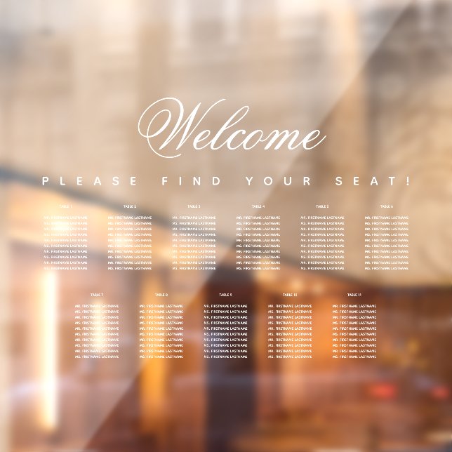 Autocollant Pour Fenêtre 11 Tableau Sièges en blanc Script transparent (Feuille 2)