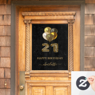 Autocollant Pour Fenêtre 21e anniversaire noir or léopard nom script