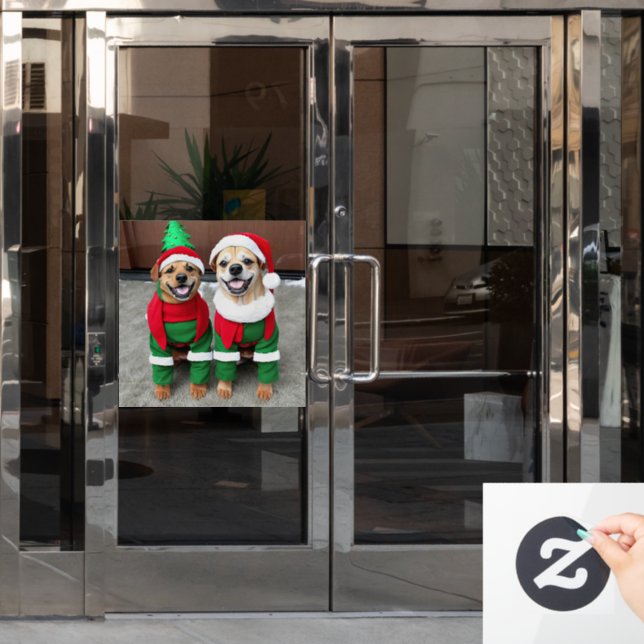 Autocollant Pour Fenêtre 2 chiens en costumes de Noël (Porte de bureau)