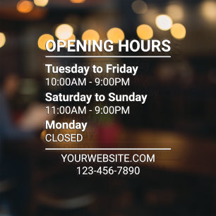 Autocollant Pour Fenêtre 3 lignes Boutique Heures Signer Site Web Téléphone