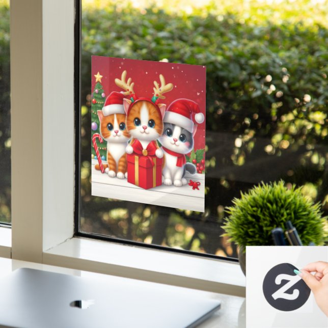 Autocollant Pour Fenêtre 3 mignons chats de Noël illustration (Bureau)