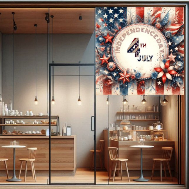 Autocollant Pour Fenêtre 4 juillet Jour de l'indépendance américaine Étoile (4th July American Independence Day Stars Red Blue Window Cling)