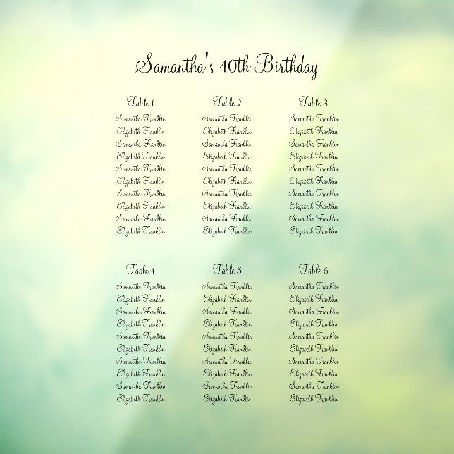 Autocollant Pour Fenêtre 60 Invités à 6 Tables Moderne Élégante Calligraphi (Feuille 3)