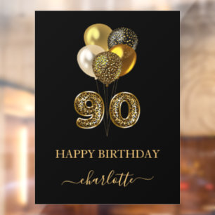 Autocollant Pour Fenêtre 90e anniversaire noir or léopard nom script
