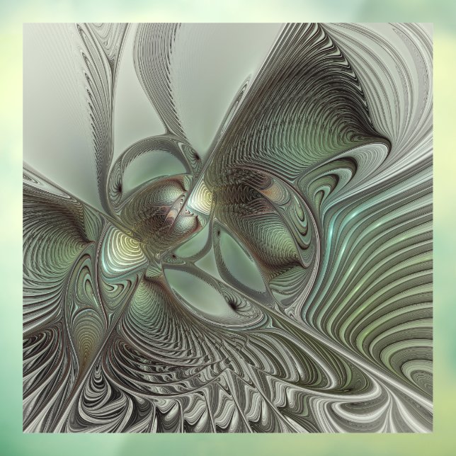 Autocollant Pour Fenêtre Abstrait Olive Sage Green Grey Fractal Art Imagina (Feuille 3)