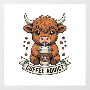 Autocollant Pour Fenêtre Accro au café Vache des Highlands Mignonne Gravure
