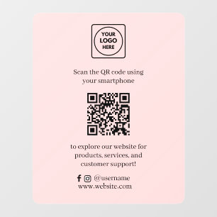 Autocollant Pour Fenêtre Affichage QR Rose Pâle Personnalisé   Présentoir F