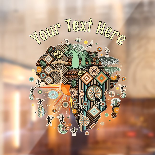 Autocollant Pour Fenêtre Africa Map Decorative Tribal Elements Pattern (Feuille 2)