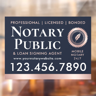 Autocollant Pour Fenêtre Agent de signature de notaire public bleu foncé ro