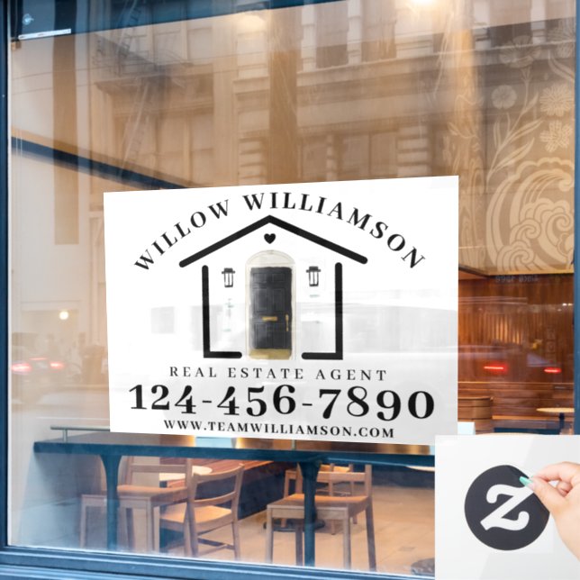 Autocollant Pour Fenêtre Agent immobilier Maison et porte d'aquarelle noire (Fenêtre de café)