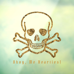 Autocollant Pour Fenêtre Ahoy, Mes Coeurs ! Os Pirate Gold vintage