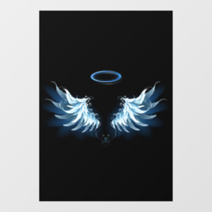 Autocollant Pour Fenêtre Ailes d'ange bleues lumineuses sur fond noir