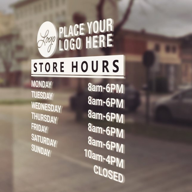 Autocollant Pour Fenêtre Ajouter Votre Boutique De Logo Personnalisée Heure (Add Your Custom Logo Store Hours Of Operation Window Cling)