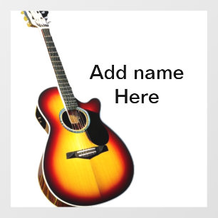 Autocollant Pour Fenêtre Ajouter votre nom texte brun acoustique guitare éd