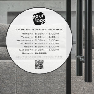 Autocollant Pour Fenêtre Ajoutez votre code QR texte de logo Heures d'ouver