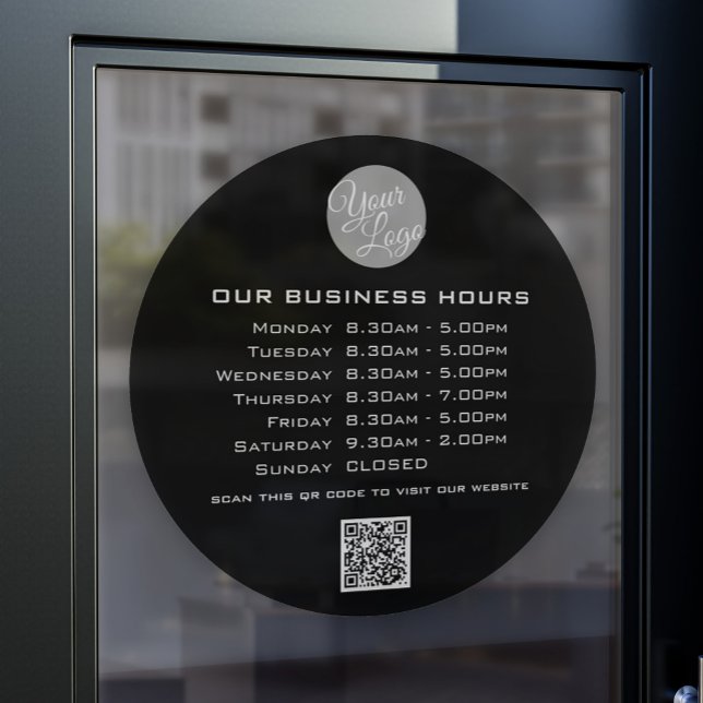 Autocollant Pour Fenêtre Ajoutez votre texte de logo Code QR Heures d'ouver (Créateur téléchargé)