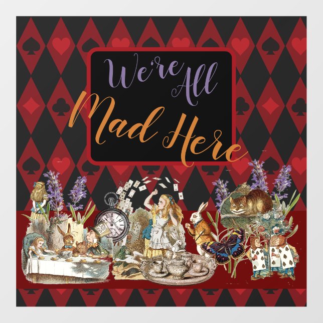 Autocollant Pour Fenêtre Alice au pays des merveilles Mad Cheshire Chat (Feuille)