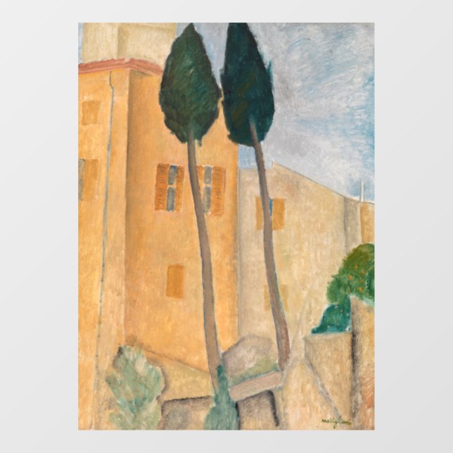 Autocollant Pour Fenêtre Amedeo Modigliani - Cyprès et maisons à Cagnes (Feuille)