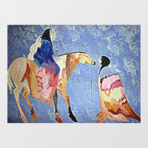 AUTOCOLLANT POUR FENÊTRE AMÉRICAINS AUTOCHTONES AVEC CHEVAL ET BLANCHES 2