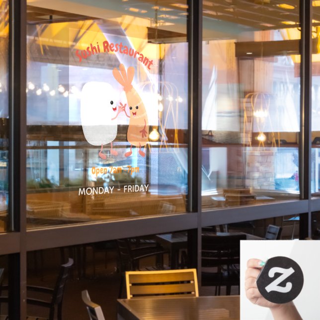 Autocollant Pour Fenêtre Amis mignons en forme de crevettes en riz de sushi (Fenêtre du restaurant)