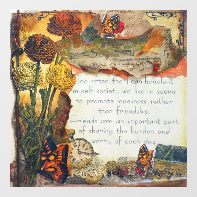 Autocollant Pour Fenêtre Amitié Médias mixtes Papillons Fleurs Collage (Feuille)