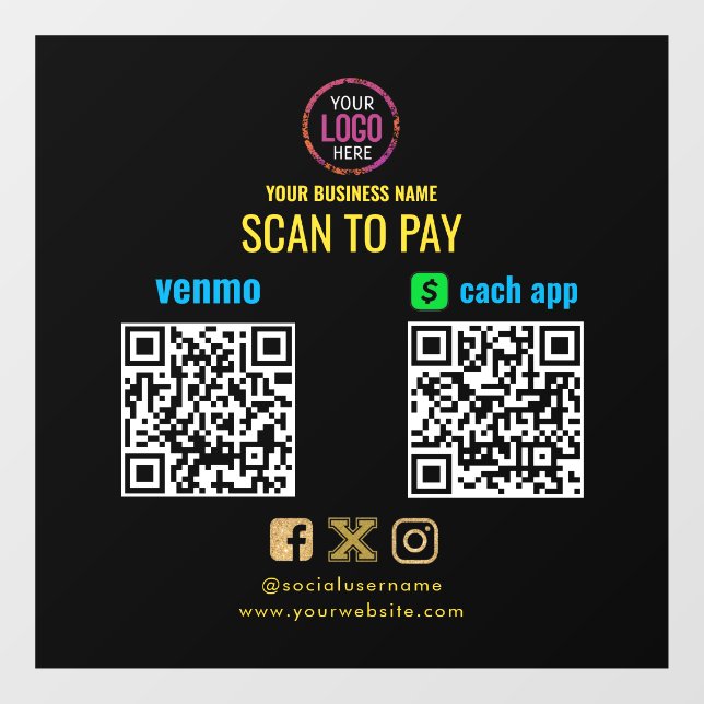 Autocollant Pour Fenêtre Analyser le logo pour Pay CashApp Venmo QR Code (Feuille)