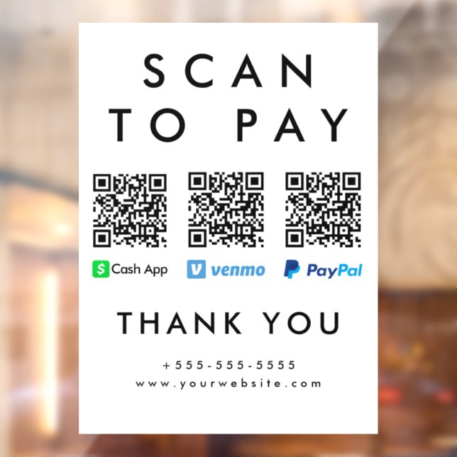 Autocollant Pour Fenêtre Analyser pour payer Venmo Cash App Paypal Multi QR (Feuille 2)