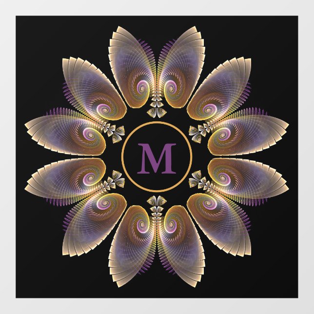 Autocollant Pour Fenêtre Ange Abstraite ailes Mandala Monogramme fractal (Feuille)