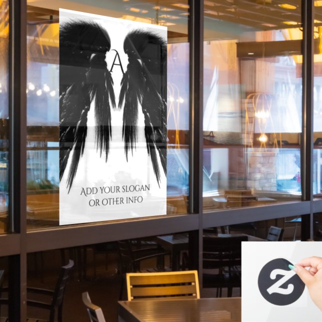 Autocollant Pour Fenêtre ANGE NOIR AILES Monogramme (Fenêtre du restaurant)
